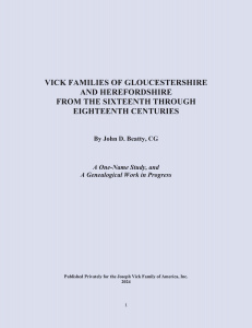 Vick Families of Gloucestershire and Herefordshire 